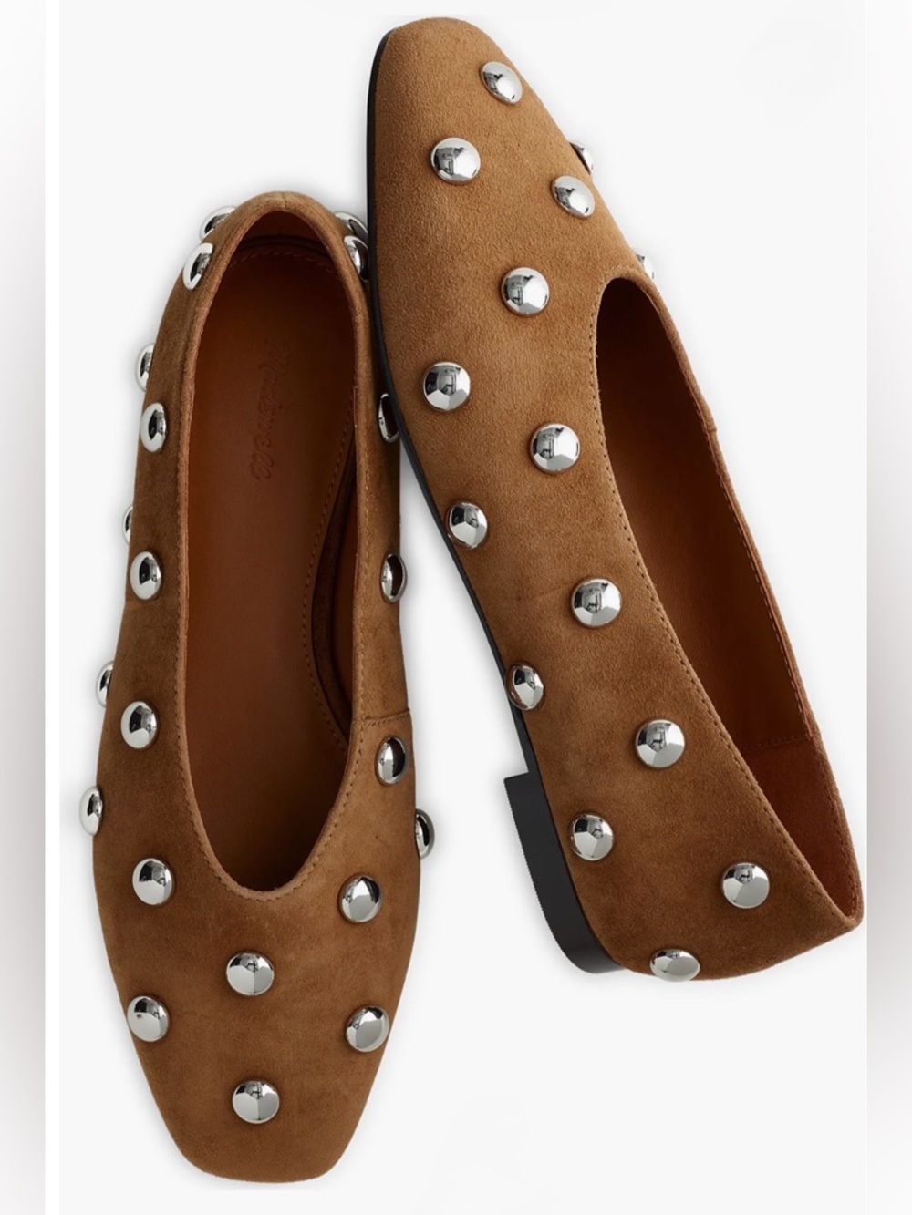 NWOB! MADEWELL The Mylie Ballet Flat Dried Acorn Suede Silver Studs Size 9.5
